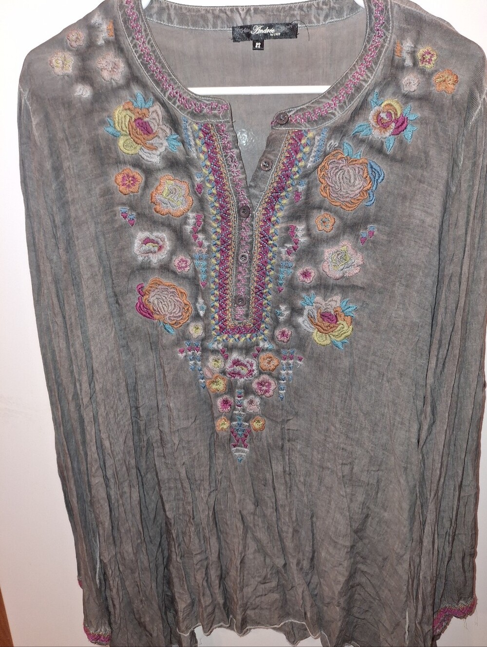 Indigo Boho Embroidered Tunic Top - Women